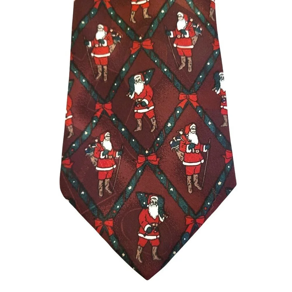 Santa Claus Father Christmas Tie 58" Burgundy Red "Thinking of You Ties" USA - Picture 1 of 6